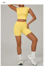 Naked Yoga Sets Women Quick Drying Slim Sports Shirt Fitness Suit Outdoors Sport High Waist Shorts Tight Running Workout Clothes