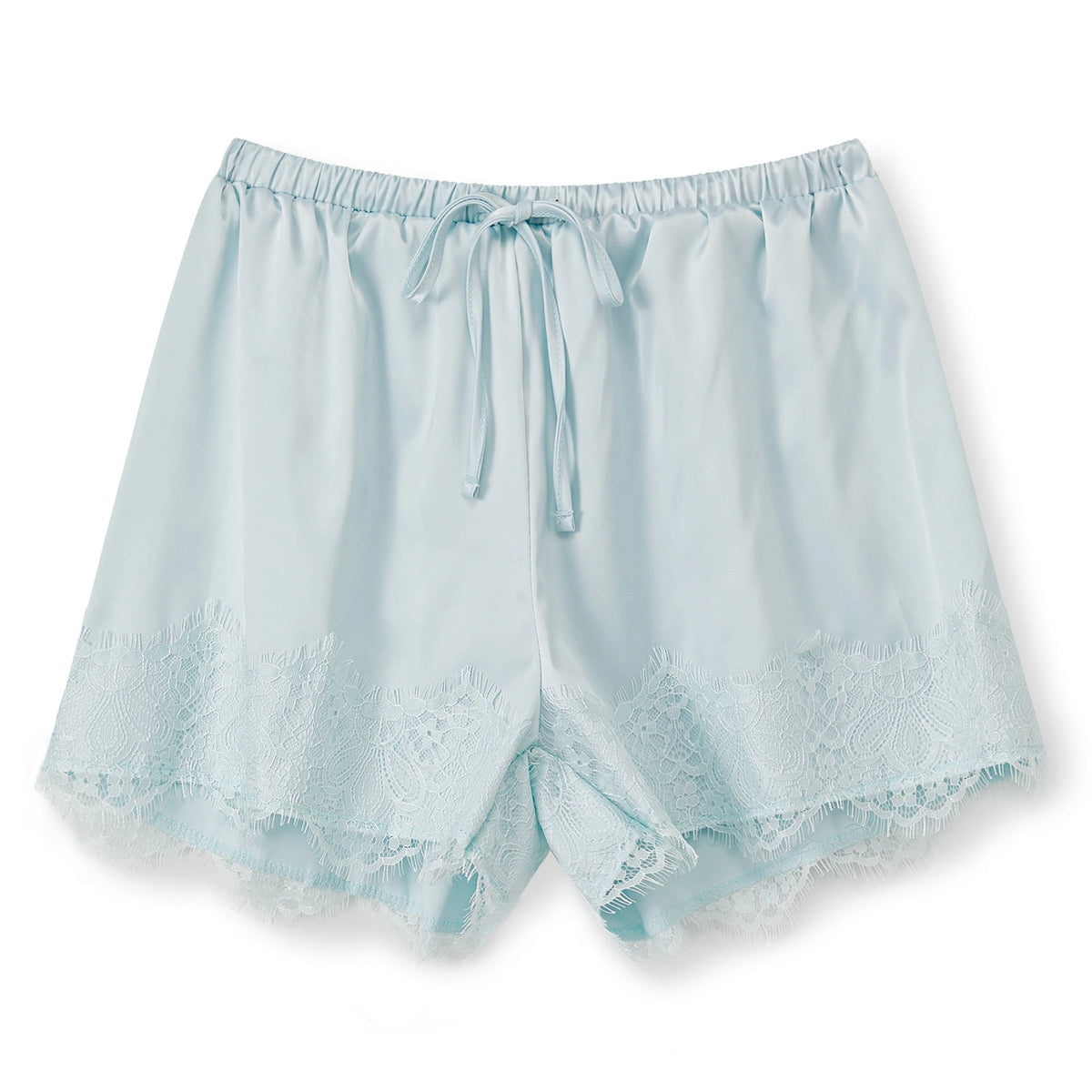 Summer Women's Casual Solid Satin Shorts Loose Fit Stylish Lace Trim Mid Rise Drawstring Shorts Lace Trim Lounge Bottoms
