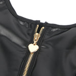 Black PU Leather Wide Strap Mini Dress for Women Heart Zipper Sexy Night Out Clubwear Plus Size Faux Leather Bodycon Babydoll
