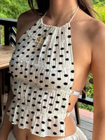 Women's Fashion Slim Fit Halter Tops Spring Summer Stylish Dot Print Ruffled Trim Backless Sleeveless Vest