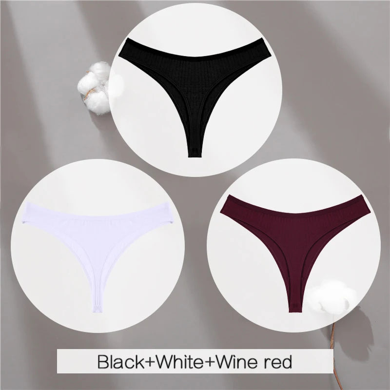 3Pcs/Set Women Cotton G-String Panties Female Low Rise Thongs Ladies Sexy Bikini 7 Solid Color Girl Soft M-XL Intimates Lingerie