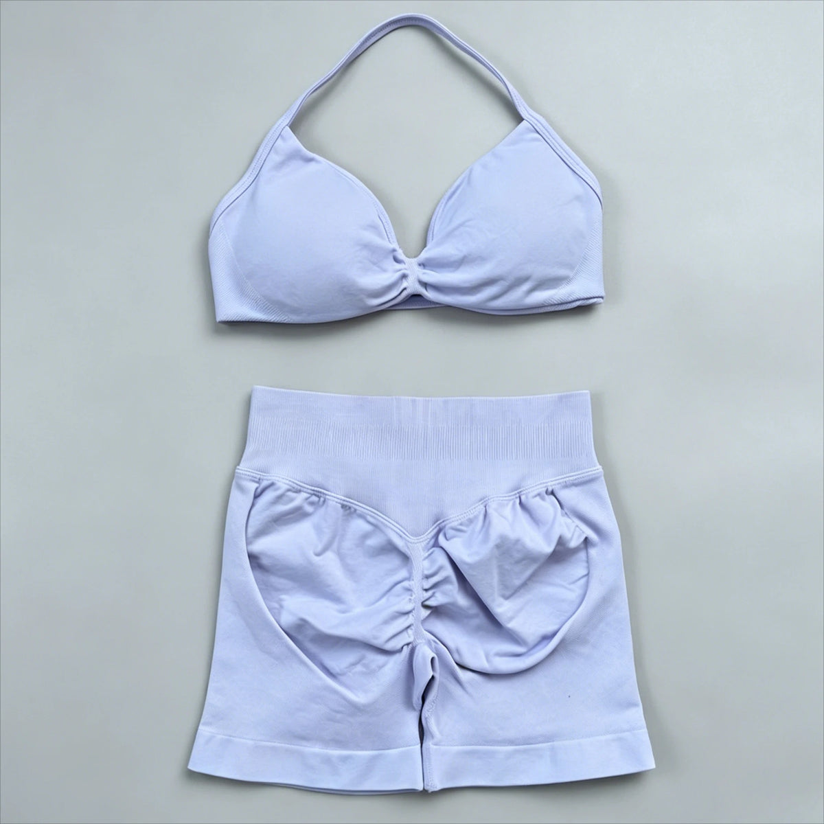 2 Pieces Gym Set Women Workout Clothes Scrunch Shorts Set Halter Sports Bra Fitness Top Woman Sportswear Yoga Set Outfits