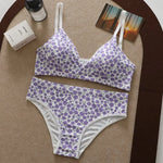 Women Floral Print Seamless Bra And Panties Set Low Waist Briefs Sexy Lingerie Set V-neck Sport Brassiere Female Underwear Set