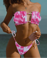 12 Colors Sexy Bikini Bandeau Women Pleated Hollow Swimsuit Swimwear Female Mini Thong Bikinis Set Bathing Suit Bikini Brasileno