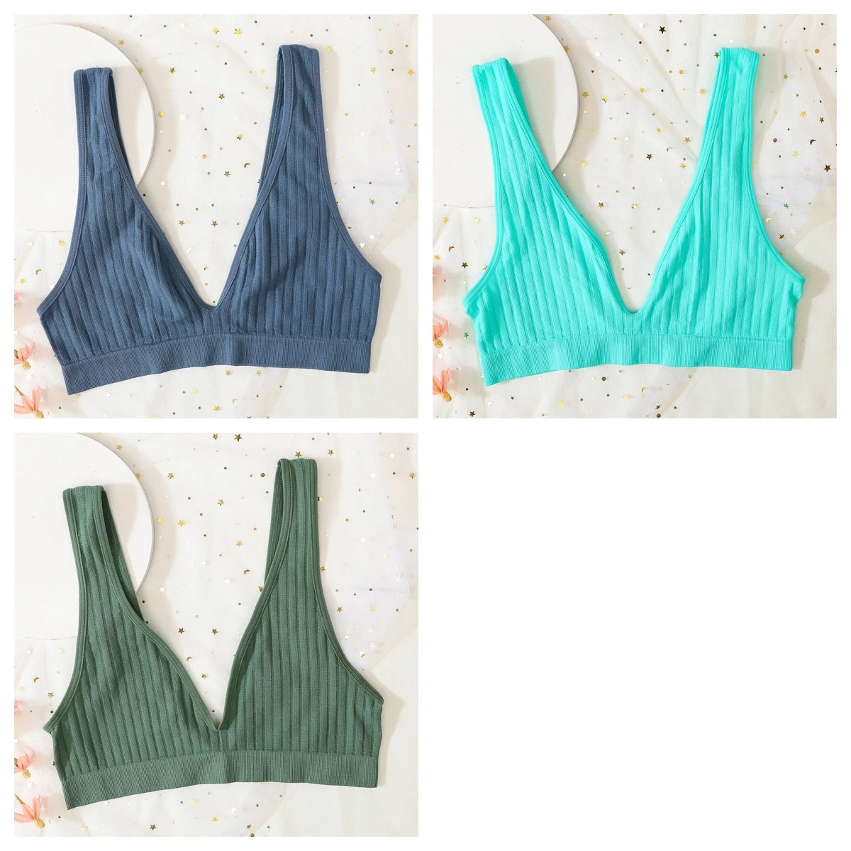 3pcs/lot Seamless Bra Push Up Bras For Women Deep V-neck Bralette Sexy Lingerie Female Low Back Sleep Underwear Unlined Crop Top