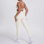 Women's Seamless Yoga Set Cross Back Sports Bra & High Waist Booty Lifting Yoga Leggings Gym Running Fitness Workout Outfit