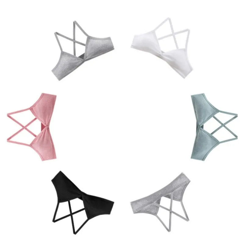 2Pcs/Set Women Ribbed Knit Triangle Bralette Wireless Bra Sexy Lingerie Soft Comfort Underwear Ladies Bra No Pads S-L