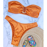 New Sexy Bandeau Strapless Bikini Female Swimsuit Women Swimwear Two-pieces Bikini set Padded Bather Bathing Suit Swim V4647D
