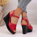 Women Sandals SummerPeep Toe Ankle Strap High Heels Ladies Wedges Platform SandalsParty