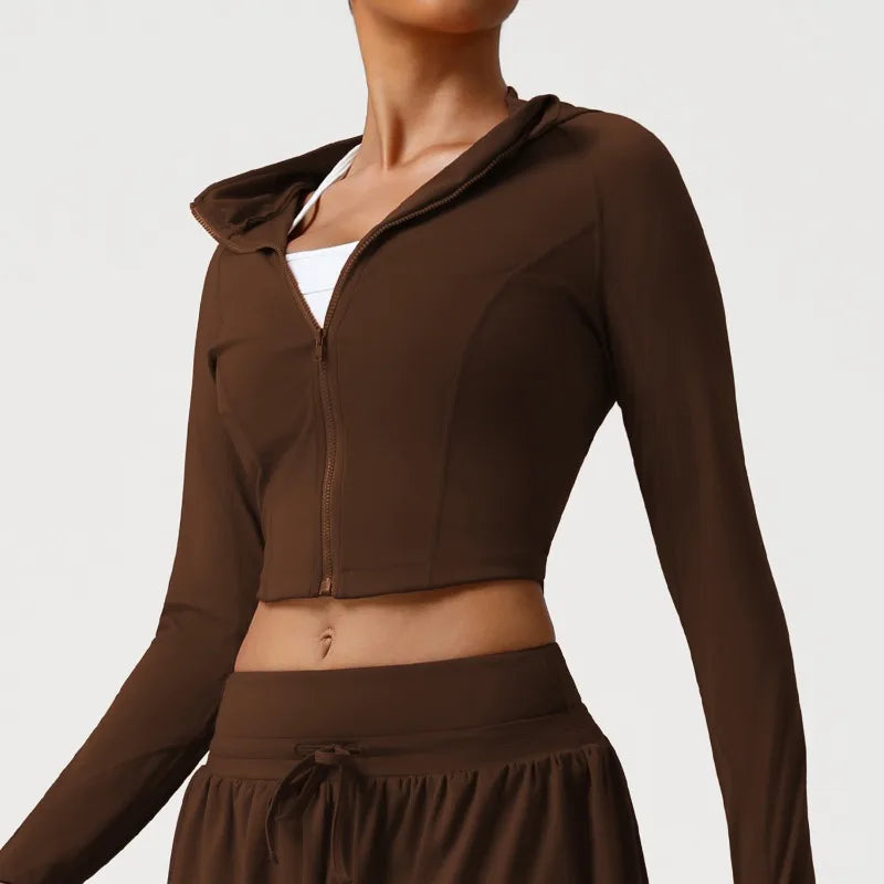 Women's Seamless Yoga Top Zipper Long-sleeved Sports Jacket Outdoor Fitness Gym Casual Top