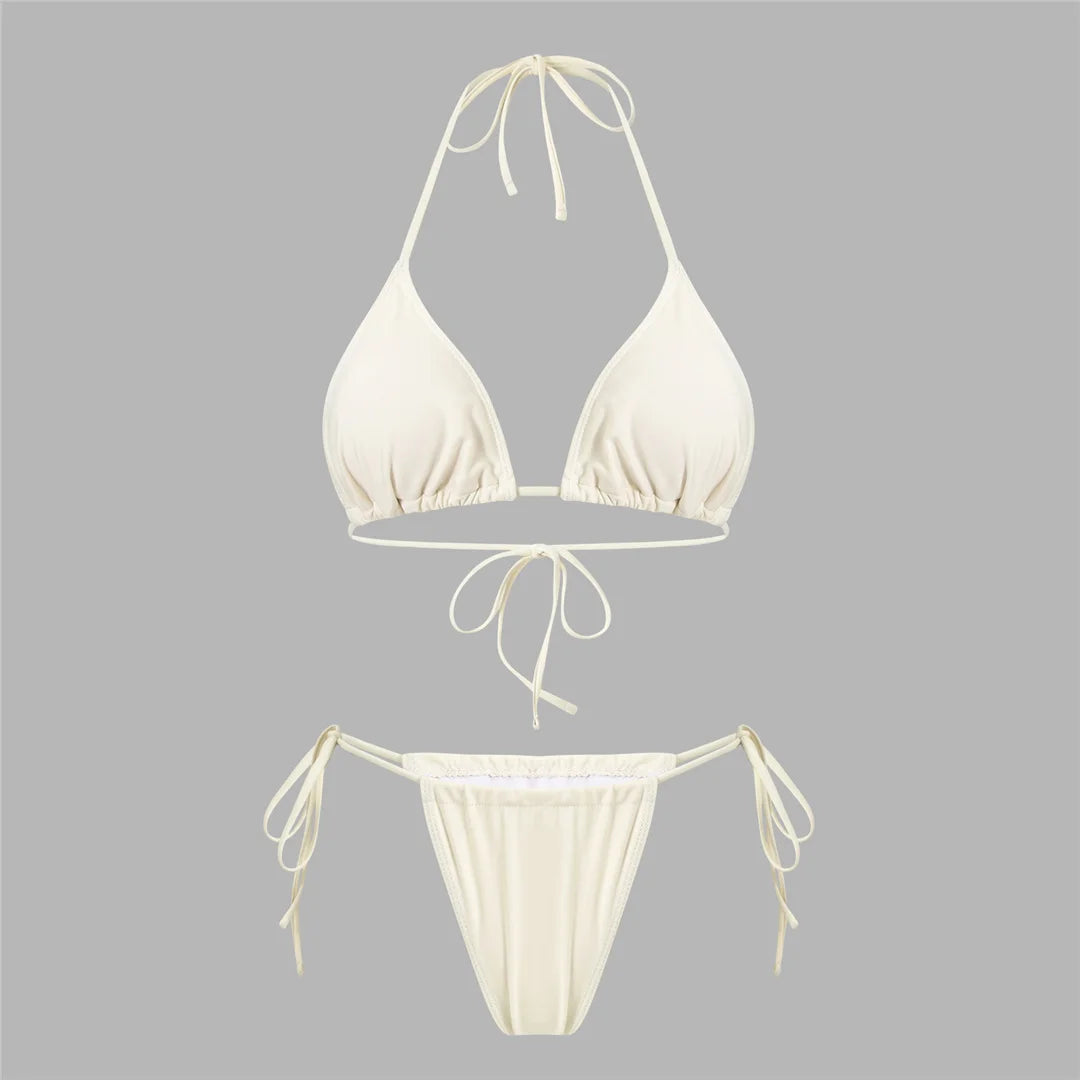 New With Hollow Out Cover Up Halter Bikini Women Swimwear Female Swimsuit Three-pieces Bikini set Bather Bathing Suit Swim V7964