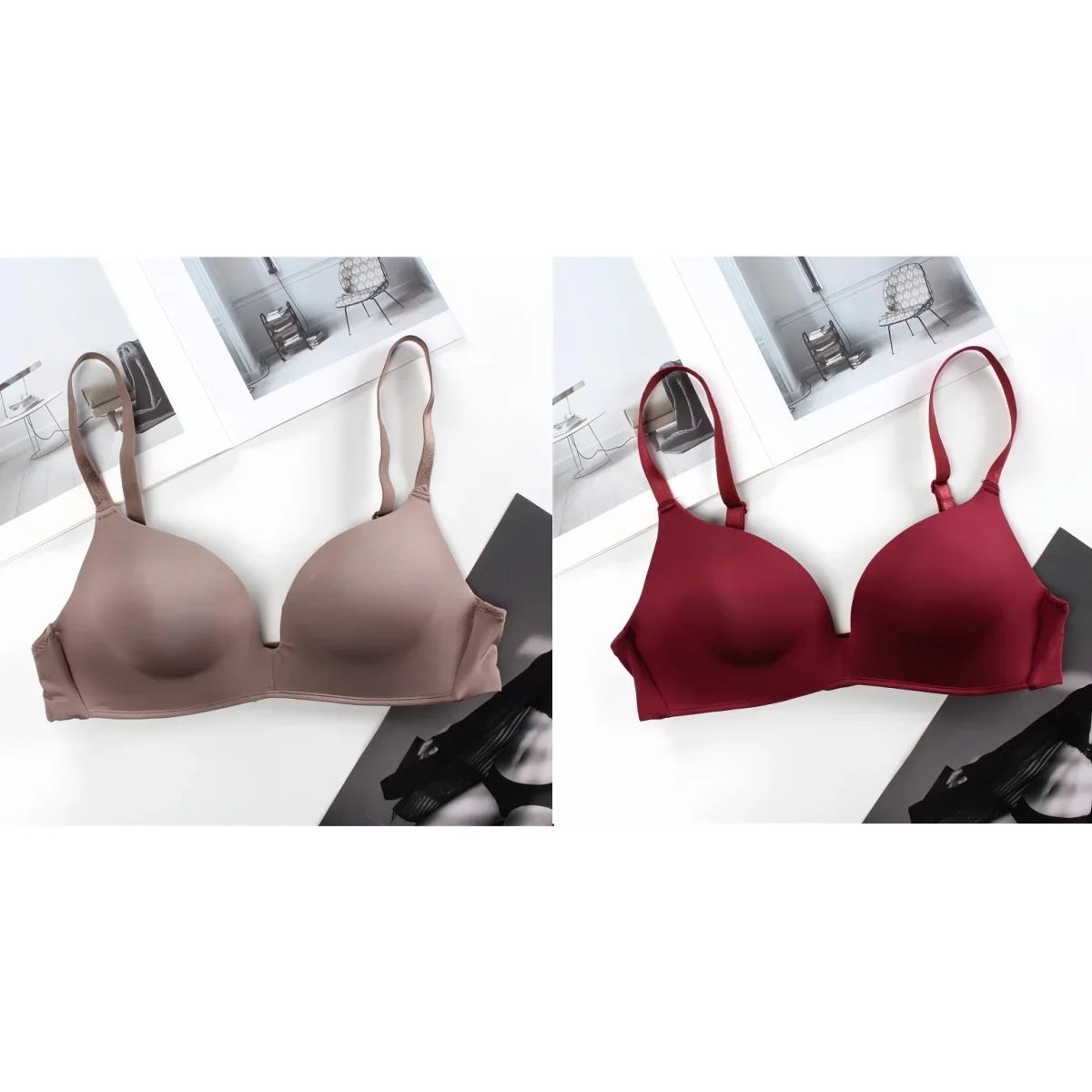 2Pcs/Set Padded Bras For Women Push Up Bra Underwear Non-wire Brassiere Sexy Lingerie Solid Color 3/4 Cup Comfort Intimates