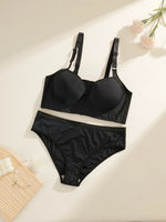 Solid Full Coverage Plus Size Women's Underwear Set Wide Panel Underwire Brassiere Large Bust Anti Sagging Lingerie