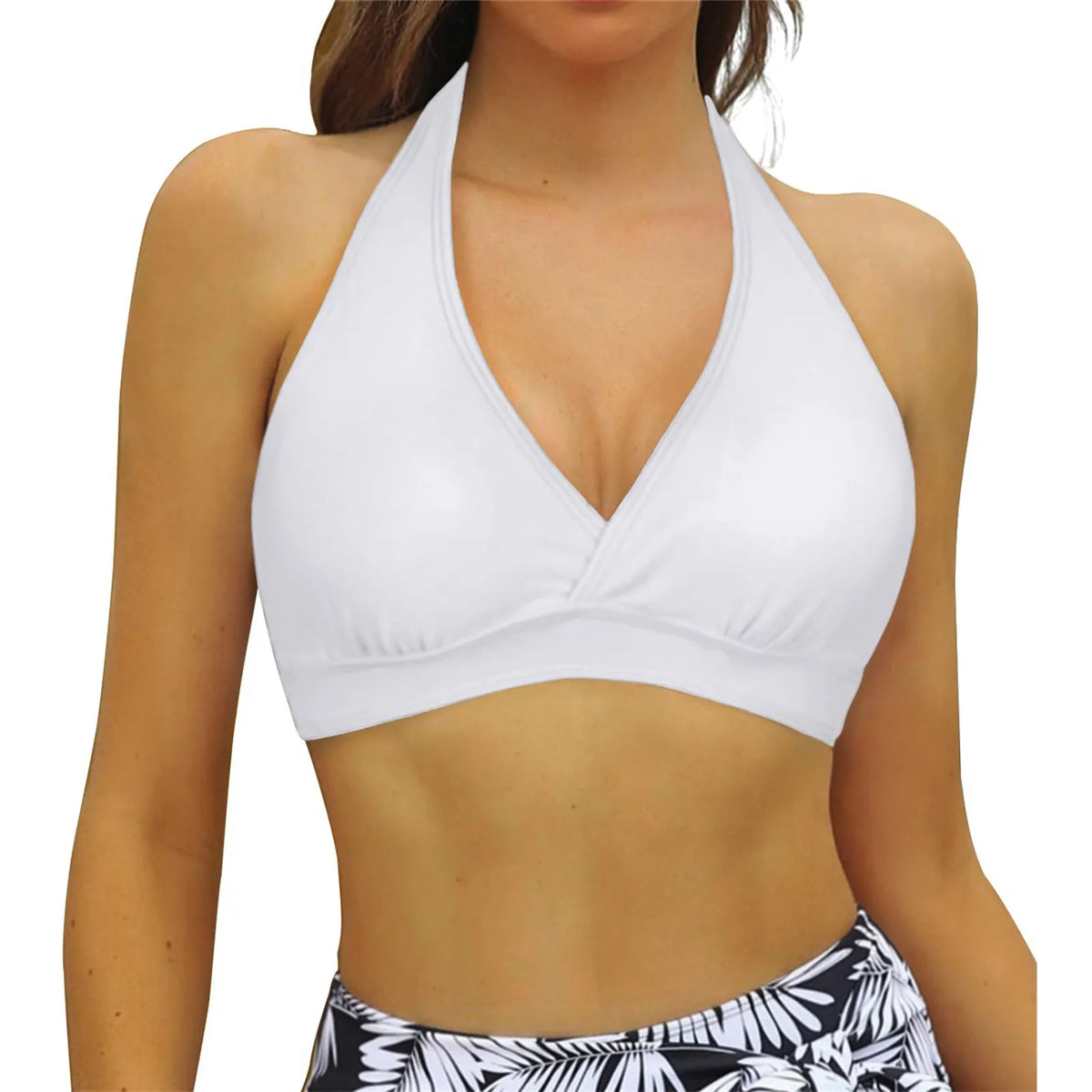Bikini Bra Top Push Up Swim Crop Top Sexy V Neck Tie Back Swimwear Solid Beachwear One Piece Swimsuit Underwear Bathing Suit