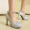 Elegant String Beads Women Wedding Shoes Bride Thin High Heels Gold Silver Pink 2026 Autumn Spring Plus Size 34-43 Lady