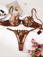 Exclusive green embroidery lingerie set for dates. Sexy see-through chiffon bra. High-end sensual women's underwear ZA824031