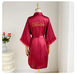 Fashion Satin Robe Female Bathrobe Sexy Lingerie Silk Kimono Bride Dressing Gown Women Sleepwear Furry 3/4 Sleeve Gown Bathrobe