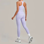 Women's Seamless Yoga Sets Sports Fitness Hip-lifting High Waist Pant Sleeveless Backless Suits Workout Running Leggings Sets