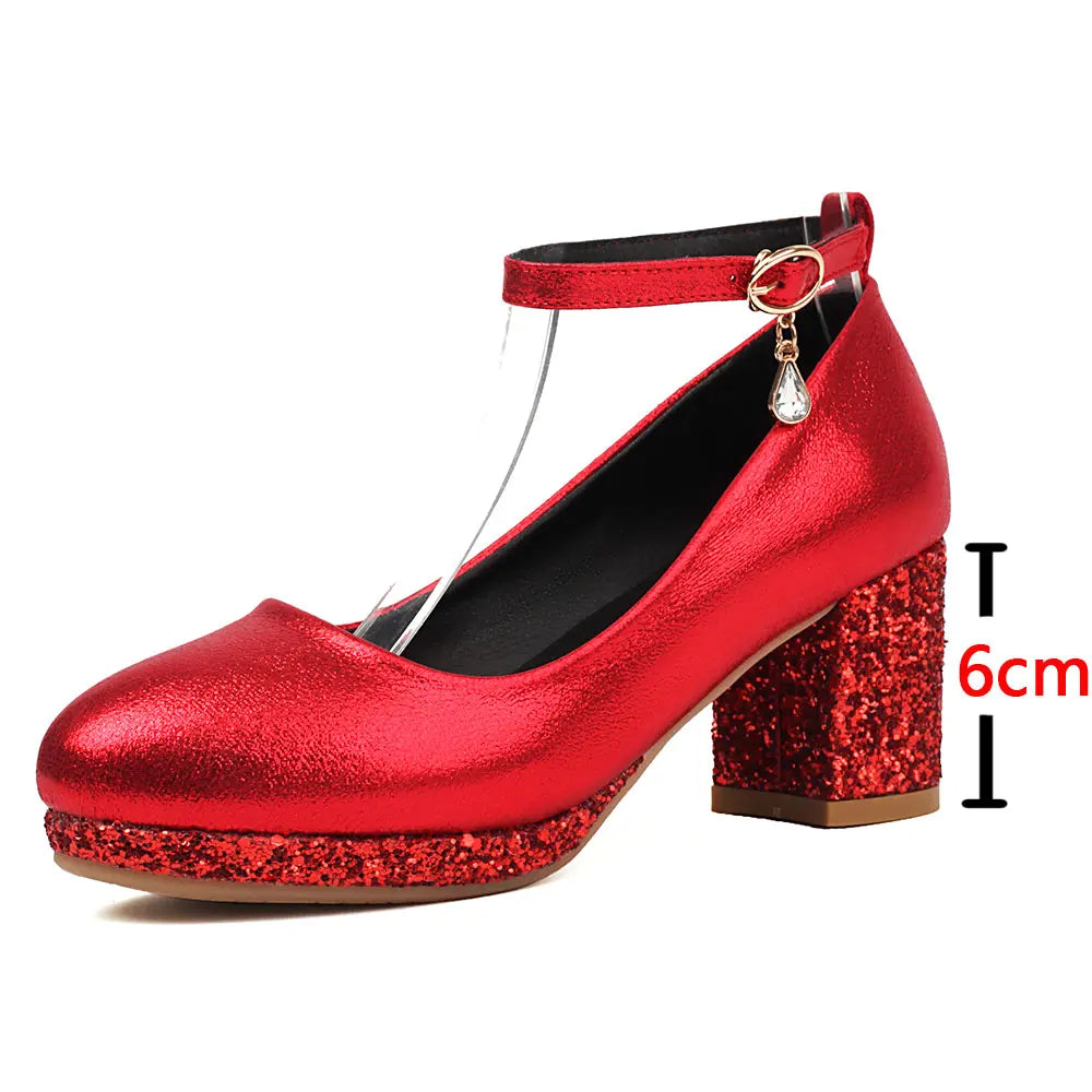 Plus Size 33-47 Metallic Gold High Heels Party Pumps Red Platform Heels Glitter Sequined 9cm Height Silver Wedding Shoes Women
