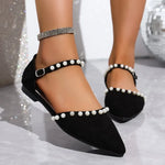 Shoes for Women 2025 Closed Toe Women's Sandals Concise Daily Ladies Pointed Toe String Bead Buckle Strap Cover Heel Flat Shoes