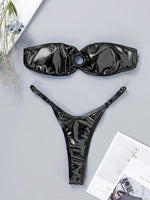 DEKA Sexy Shiny Gold Bandeau Bikini Set Women Ring Linked Hollow Out Push Up Bra Micro Swimsuit Bathing Suit Thong Swimwear
