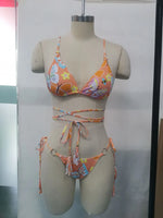 Print Triangle Bikini Set Women Split Swimwear Sexy Bandage Design Micro Bikini Beachwear Summer New Lady Swimming Bathing Suit