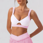 Sexy Detachable Sports Bra Women Color Contrast Hollow Out Front Twisted Gym Workout Yoga Underwear Athletic Training Crop Top