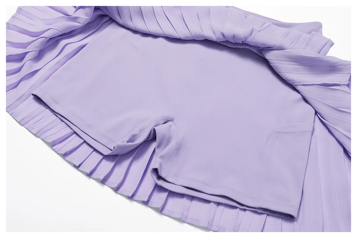 Sports Tennis Short Skirt Women's Summer Pleated Fake Two-piece Quick Drying Skort Fitness High Waist Pocket Yoga Running Skirts
