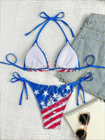 Women's Sexy American Flag Print Halter-Tie Bikini Swimsuit Set — Sporty Style