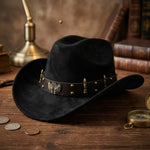 Summer Women Men Felt Cowgirl Hat with Belt Stylish Western Hat Casual Jazz Caps for Outdoor Party Club