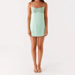 Women Stylish Sequin Flower Embroidered Square Neck Spaghetti Strap Dress Solid Color Party Club Mini Cami Dresses