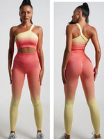 Seamless Tight Yoga Sets Sports Fitness Gradient Single Shoulder Bra High Waist Hip Lifting Pants Suits Wokout Gym Running Sets