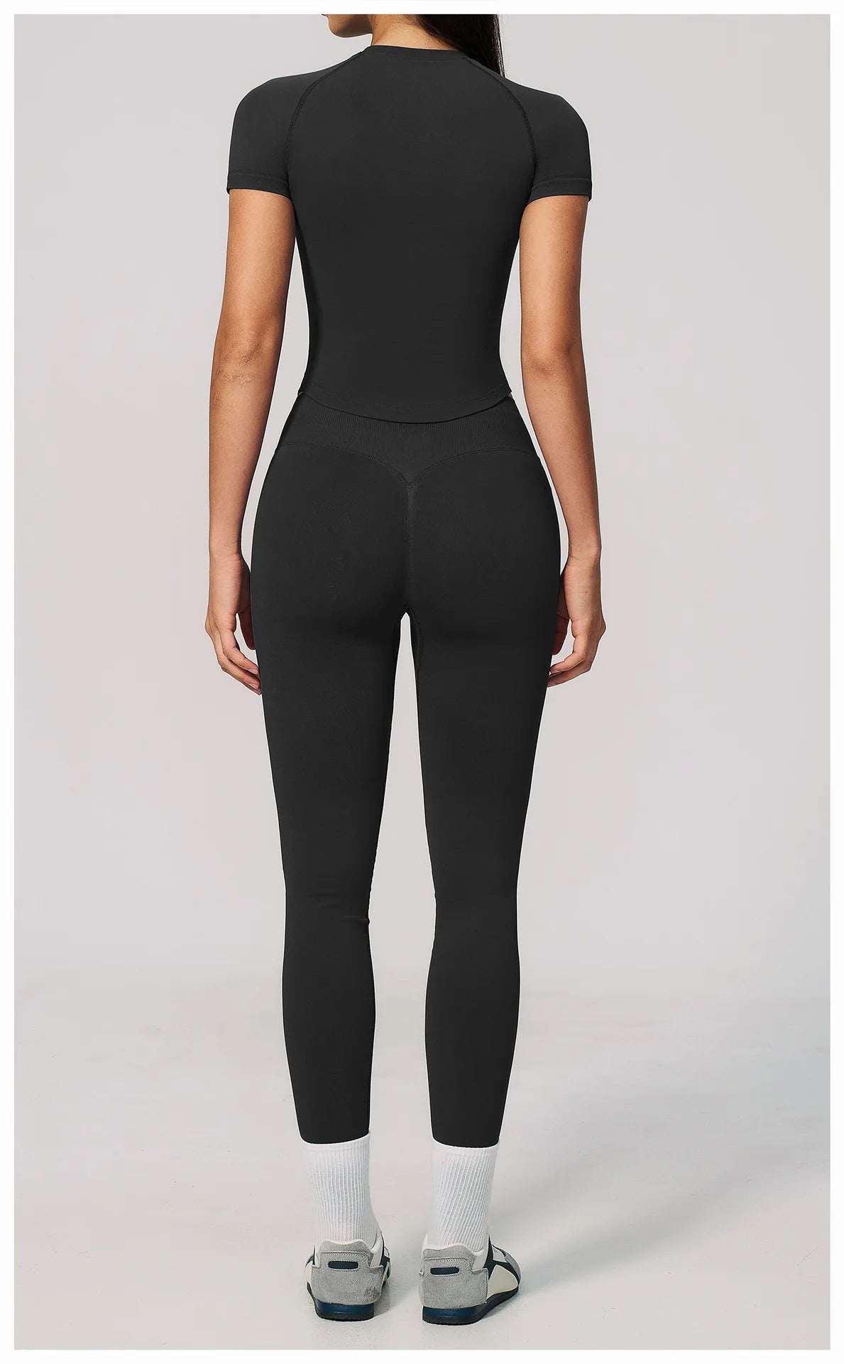 2PCS Women's Tracksuit Seamless Yoga Set Short Sleeve O Neck Workout T Shirts Fitness Suit Tight Hip Lifting Leggings Gym Sets