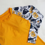 Women Two Pieces Vintage Print Rash Guard Swimwear Long Sleeve Shirt Shorts Surf Top Retro Print Running Shirt Split Swimsuit