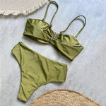 Brown Shiny U Shaped Bikini High Waist Sexy Swimsuit Women 2026 Wrinkled Solid Swimwears Bathing Suit Bandeau Bikinis Sets Mujer