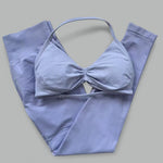 2-Piece Set Women's Seamless Clean (No Logo) Yoga Set, Halter Neck Sports Bra & High-Waisted Lifting Leggings for Gym Workouts