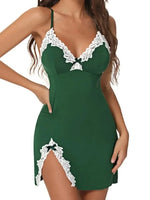 Summer Nightgown Women Sleepwear Sexy Sleeveless V-neck Straps Lace Silk Satin Dress Nighties Nightwear Sleepshirts