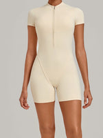 Half-zipper Slimming Yoga Jumpsuit Women Hollow Out Backless Sports One Piece Suits Short Sleeve Butt Lifting Tight Overalls