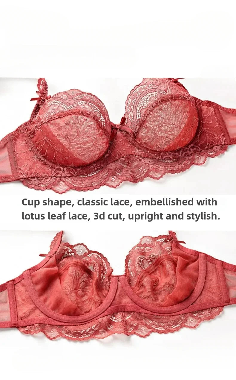 MOYISU Pure Desire Lace Bra Set Women Sexy Anti-Sag Push Up Bralette Sheer Underwear for Big/Small Chest Comfort Support
