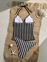 Vintage Red Striped Two Piece Bikini Set 2026 Women Shell Starfish V Neck Top High Waist Swimsuit Beach Bathing Suit Swimwear