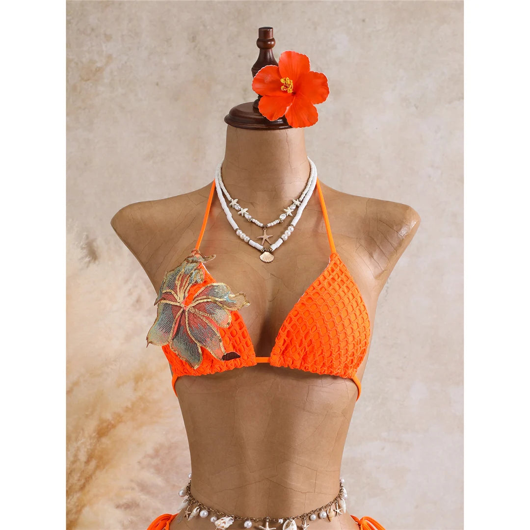 With Skirt 3D Flower Halter Bikini Women Swimwear Female Swimsuit Three-Pieces Bikini Set Padded Bather Bathing Suit SwimV8346