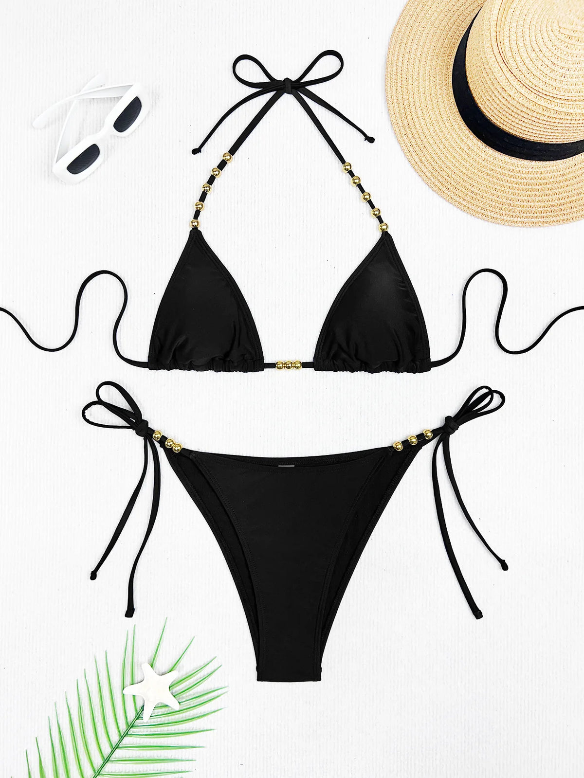 Sexy Coffee Bikini Set Women Pearls Strap Push Up Bandage Thong Swimsuit 2025 Brazilian Summer Bathing Suit Micro Swimwear