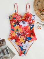 Vintage Flroal Print Swimsuit 2026 Women Padded Pleate Tummy Control One Piece Swimwear Cut Out Beach Bathing Swimming Suits