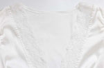 Lace Patchwork Solid Short Sleeve Tops for Women V Neck Lace Splicing Straps Skinny T-shirt Female Elegant Casual Slim Fit Tees