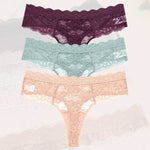 3Pcs Lace Sexy Thongs Women Low-Rise Briefs Sexy Soft Ladies Underwear Trendy Floral Underpants Female Flowery Panty Lingerie