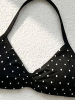 Sexy Black Polka Dot Print Seamless Yoga Sets Women Hanging Neck Pleate Sports Bra Tight High Waist Short Running Fitness Suits