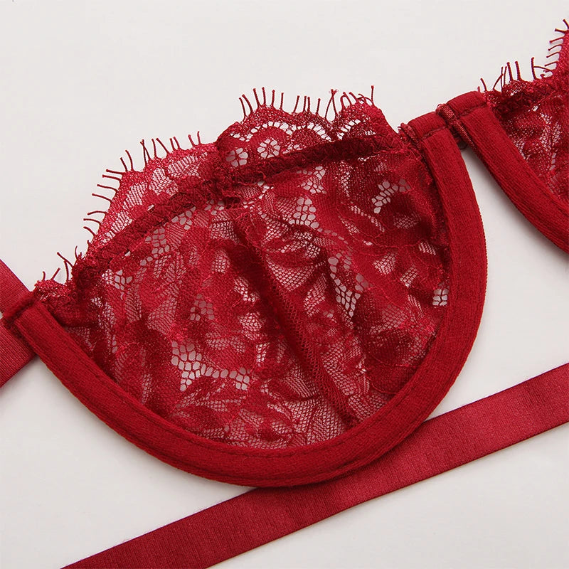 2 Pieces Sexy Lingerie Fancy Lace Erotic Set Transparent Underwear Fairy Embroidery Brief Sets Delicate BraPush Up Breves Kit