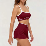 2 Pieces Women's Nude Yoga Set Bra Skirt Tracksuit Running Fitness Sports Set Slim Fit High Waist Beautiful Back Suit