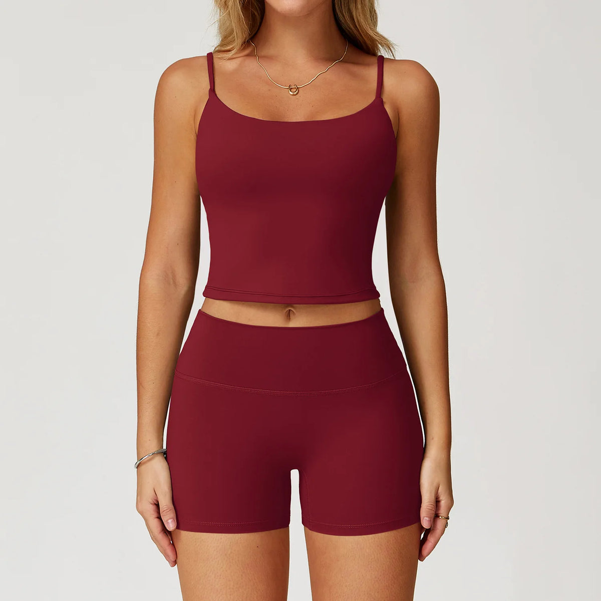 Yoga Shorts Set Women Sports Tank Top with Tight Fitting High Waist Pants Fitness Suit Summer Running Exercise Workout Clothes