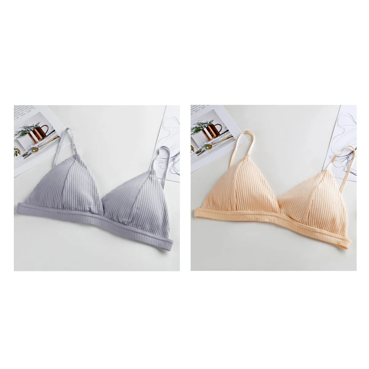 2Pcs/Set Cotton Bras For Women Push-Up Brassiere Sexy Lingerie Female Wire Free Seamless Underwear 1/3 Cup Padded Bralette